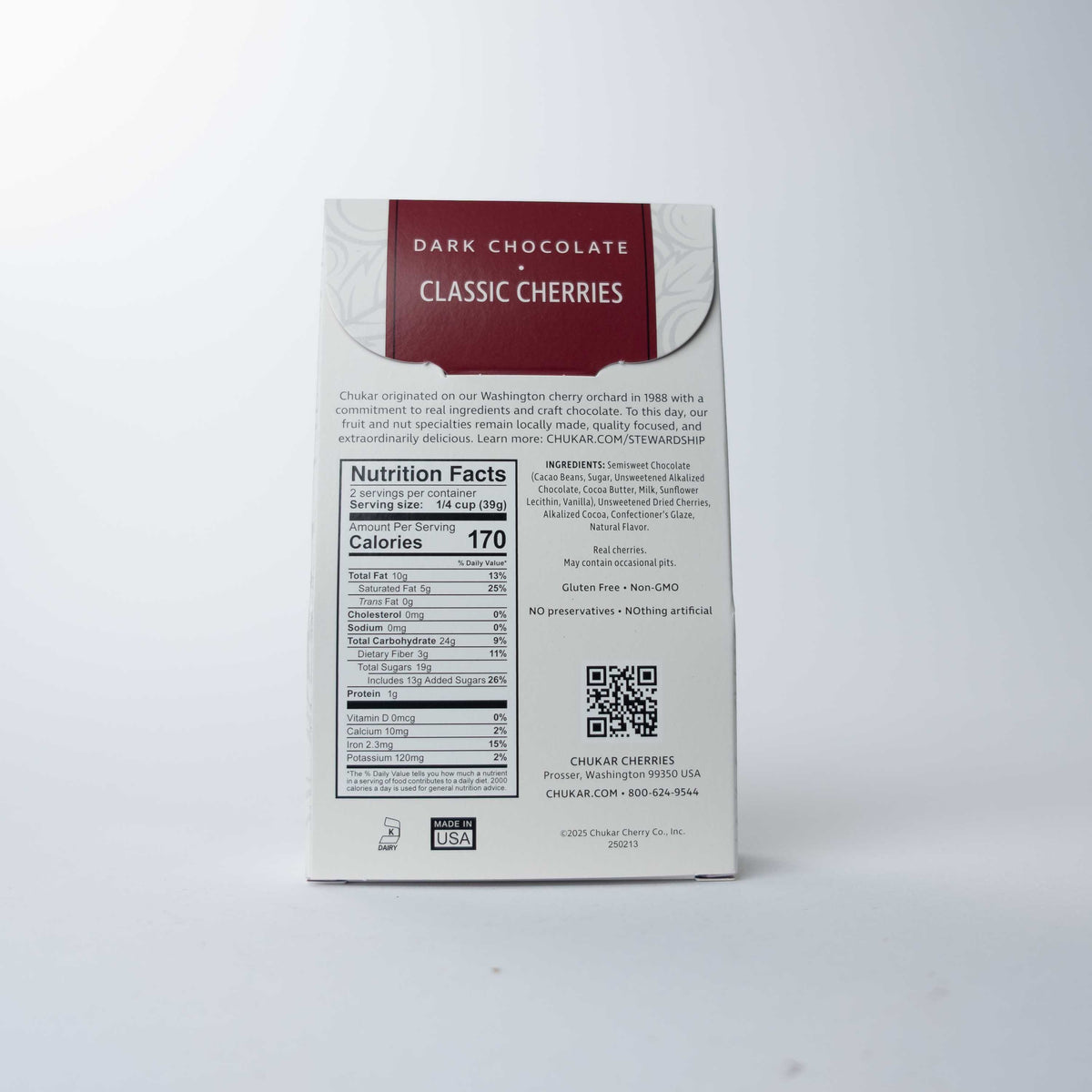 Back of Chukar Cherries Dark Chocolate Covered Cherries