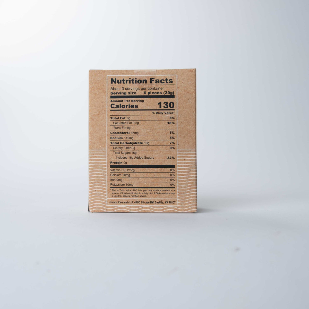 Nutrition facts of Jon Boy Caramels Whiskey with Smoked Salt Caramels